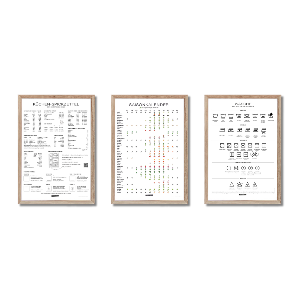 3er-Set "Haushalt": Küchenspickzettel + Saisonkalender + Wasch-Guide