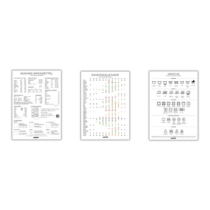 3er-Set "Haushalt": Küchenspickzettel + Saisonkalender + Wasch-Guide